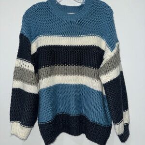 Peach Love California Blue and Black Striped Sweater